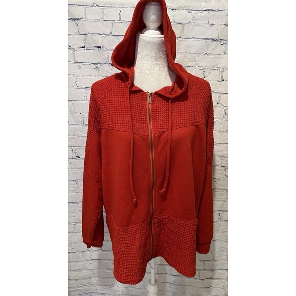 Dokotoo Orange Waffle Knit Hoodies for Women Zip Up Drawstring Size Medium - Picture 1 of 9